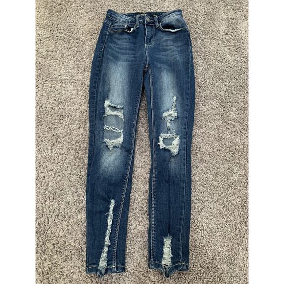 indigo rein jeans denim curvy womens size 3 / 25 high rise distressed‎ - Picture 1 of 8
